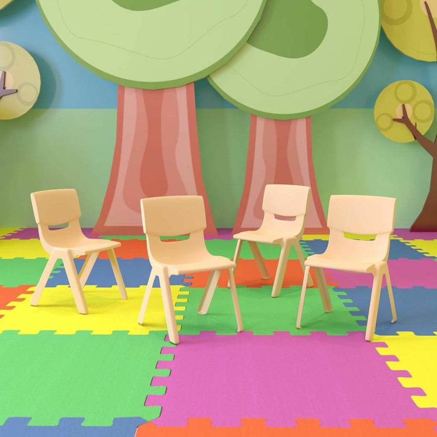 Flash Furniture Whitney 4-Pack Green Plastic Stackable School Chairs, 10.5 Inch Seat Height, Durable Kids Classroom Chairs