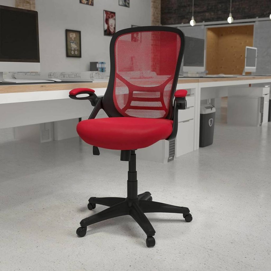 Flash Furniture High Back Ergonomic Mesh Office Chair with Flip-Up Arms, Swivel & Black Frame – Porter Series