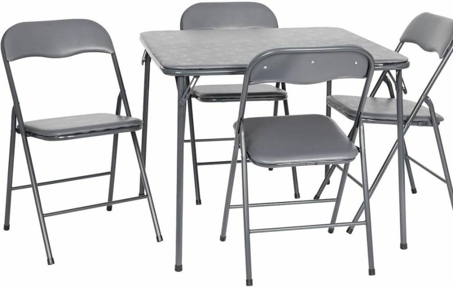 Flash Furniture Madelyn 33.5" Square Folding Card Table with Padded Vinyl Top - Portable Game Table for 4 Players, Gray - Compact & Durable Design