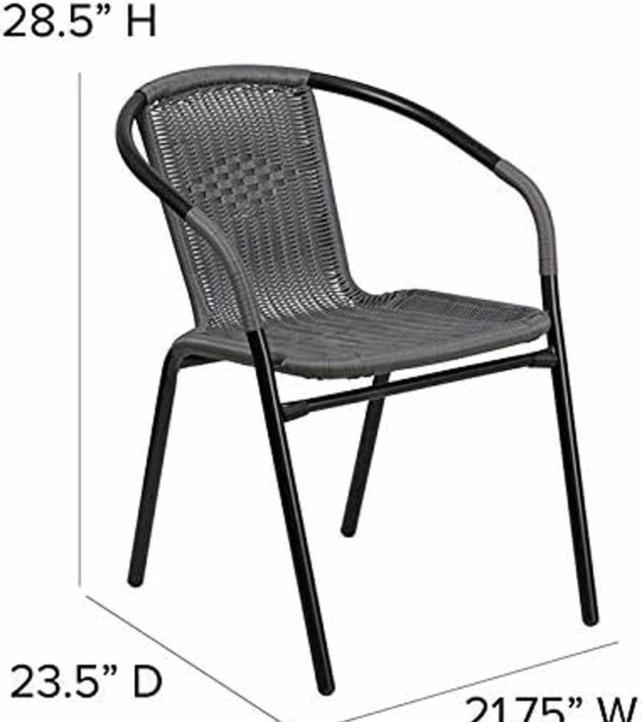 Flash Furniture 2-Pack Black Frame Gray Rattan Chairs for Indoor Outdoor Restaurant Patio Dining