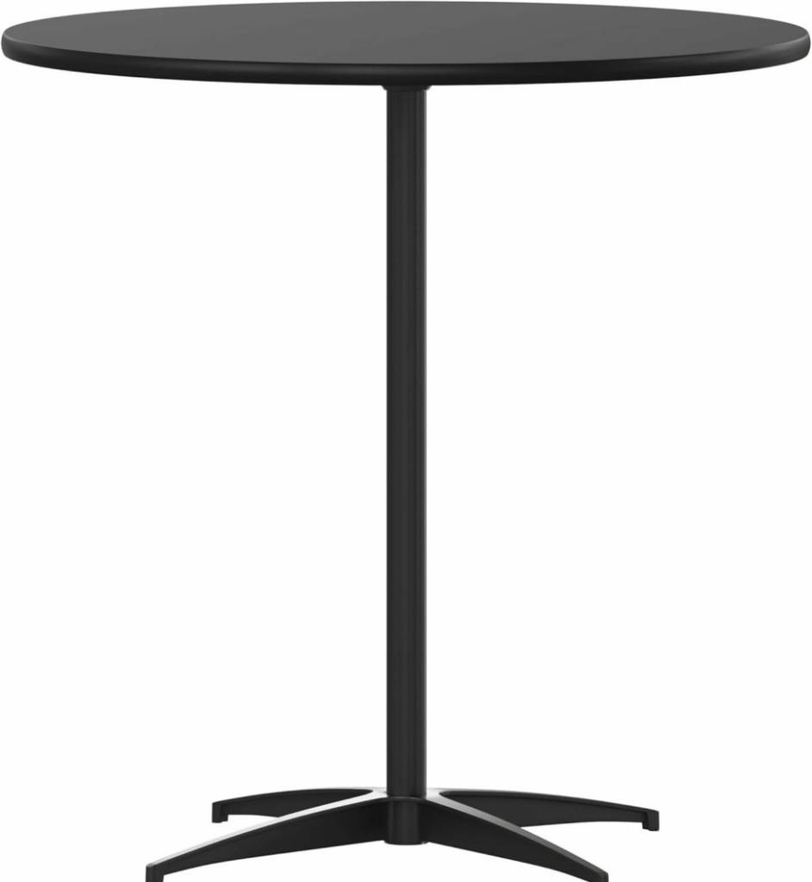 Flash Furniture Lars 24-Inch Round Black Wood Cocktail Table with Adjustable Height Columns 30" and 42
