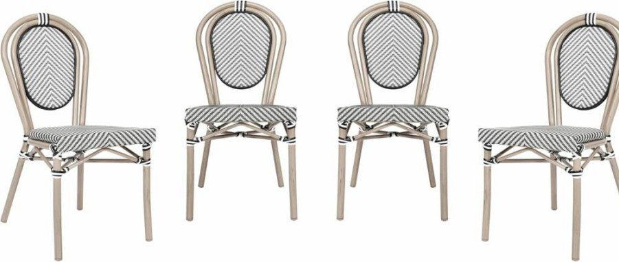 Flash Furniture Marseille 2-Pack Stackable Bistro Chairs - Indoor/Outdoor Textilene Seating with Bamboo Print Metal Frame in Black/White