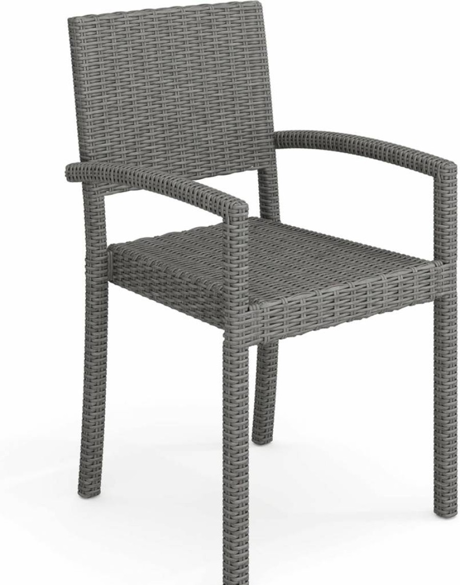 Martha Stewart Bedford Stackable Patio Armchair - Indoor-Outdoor Rattan Wicker Chair in Brown