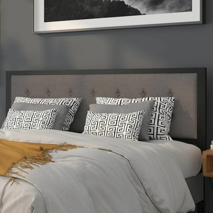 Flash Furniture Bristol Dark Gray Fabric Upholstered King Size Headboard with Tufted Metal Design