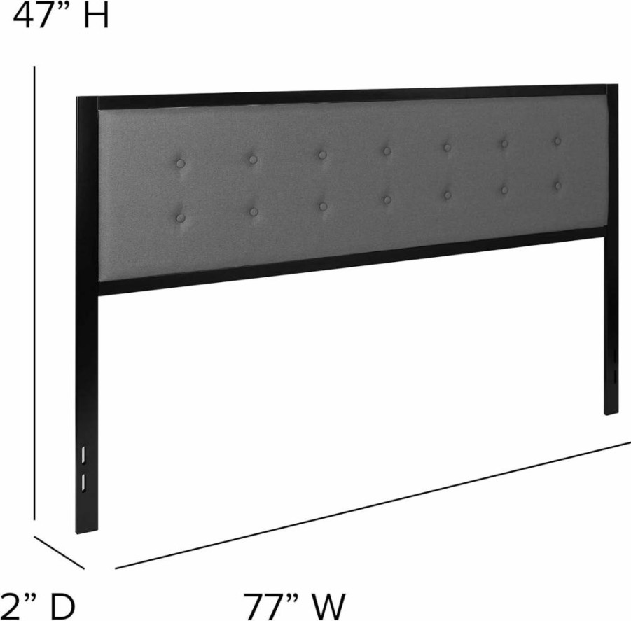 Flash Furniture Bristol Dark Gray Fabric Upholstered King Size Headboard with Tufted Metal Design