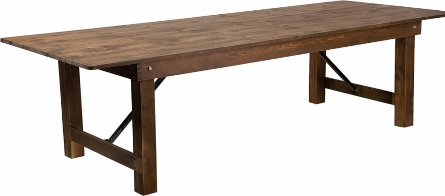 Flash Furniture Hercules Series 9-Foot Rectangular Solid Pine Folding Table - Rustic Antique Farmhouse Style Extendable Dining & Event Table