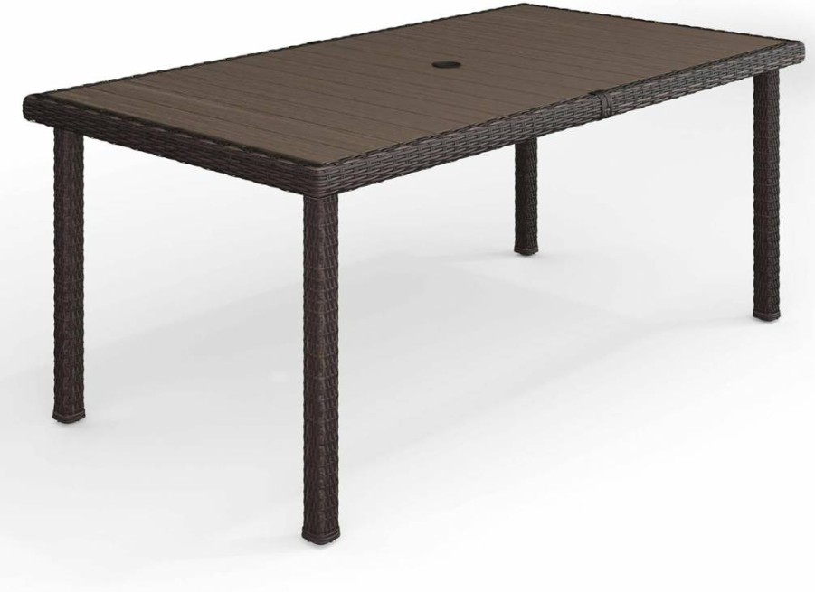 Martha Stewart 62" Bedford Gray Faux Wood Patio Table with Rattan Wicker Finish for Indoor and Outdoor Use