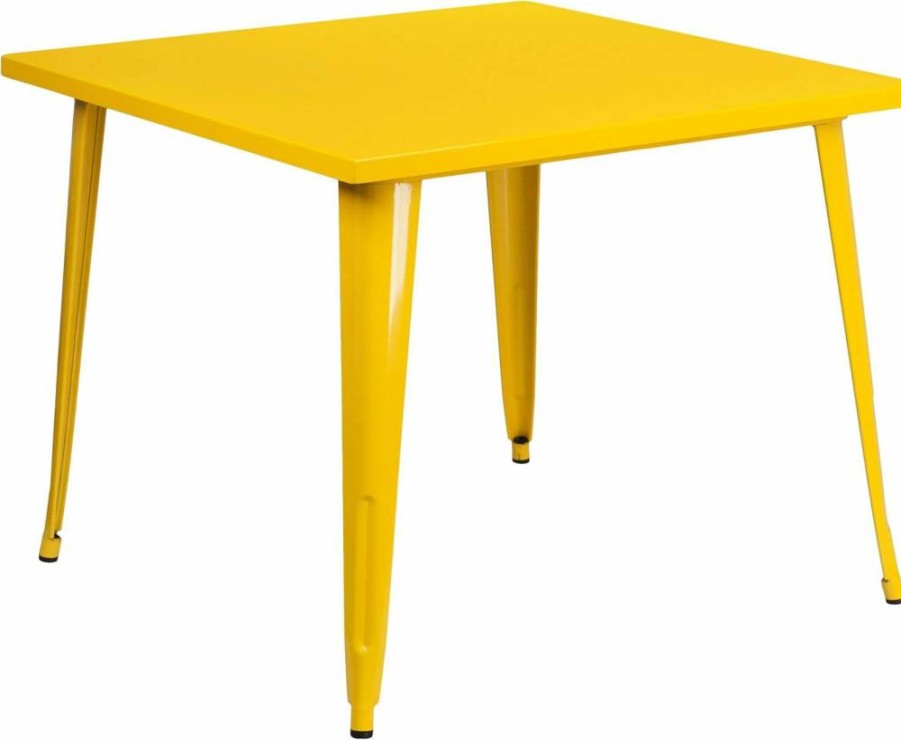 Flash Furniture 35.5" Square Metal Table - Indoor Outdoor Use, Commercial Grade, Blue Finish