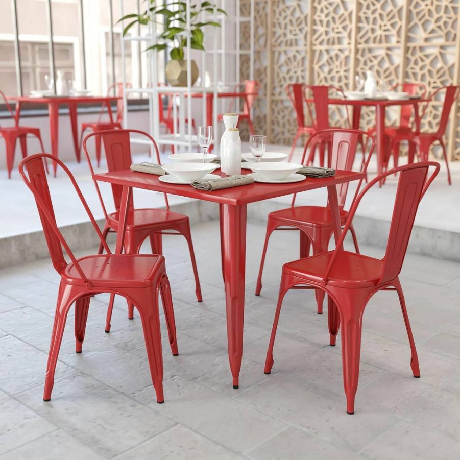Flash Furniture 35.5" Square Metal Table - Indoor Outdoor Use, Commercial Grade, Blue Finish