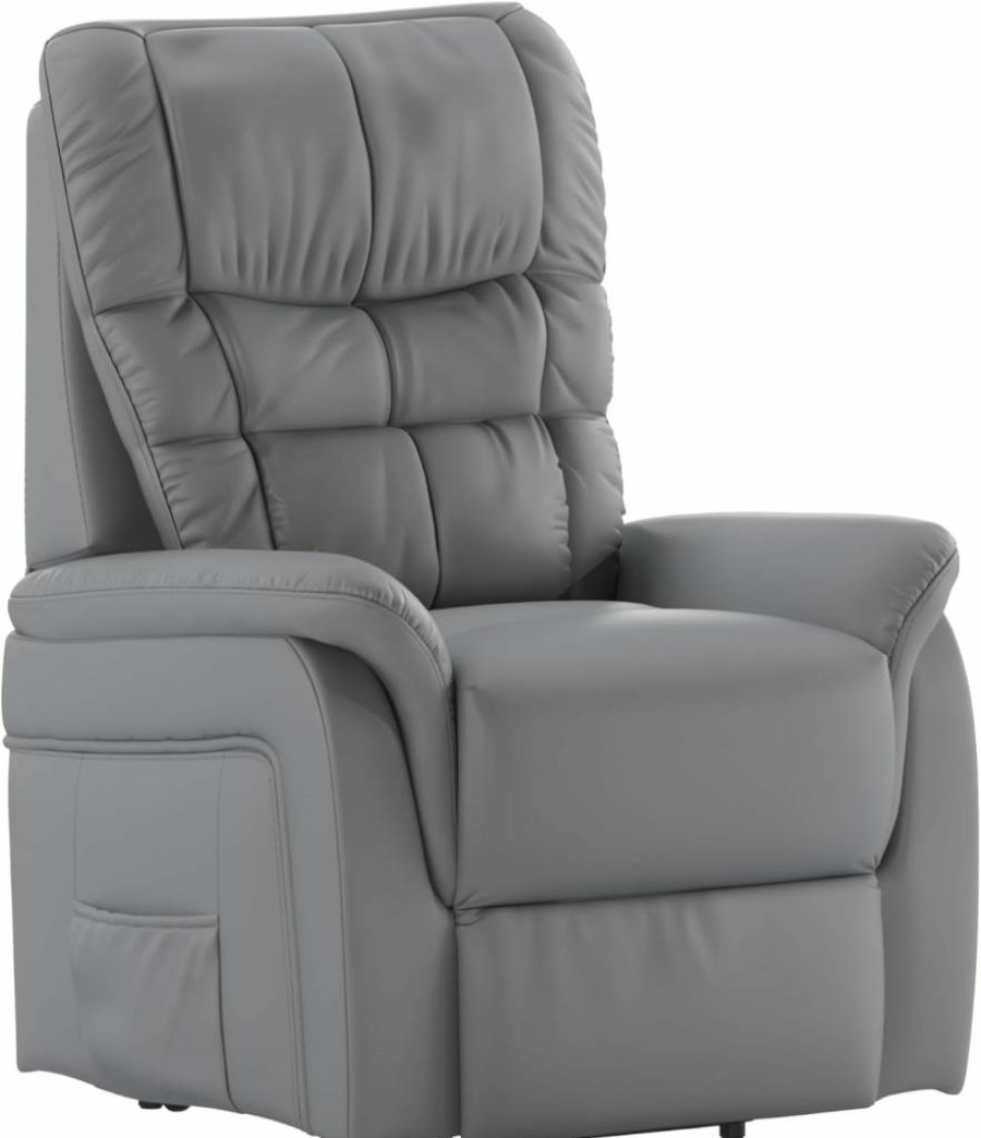 Flash Furniture Hercules Power Lift Recliner - Gray Leathersoft Electric Chair for Seniors & Elderly, Comfortable Mobility Recliner
