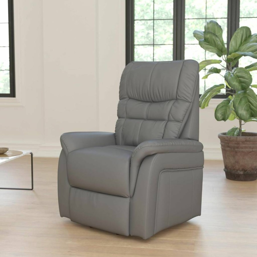 Flash Furniture Hercules Power Lift Recliner - Gray Leathersoft Electric Chair for Seniors & Elderly, Comfortable Mobility Recliner