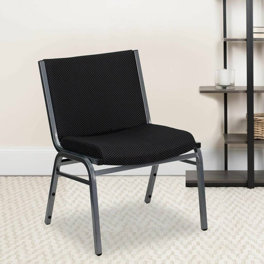 Flash Furniture Hercules Series Heavy Duty Black Fabric Stack Chair with Ganging Bracket - 1000 lb Capacity, Big & Tall Design