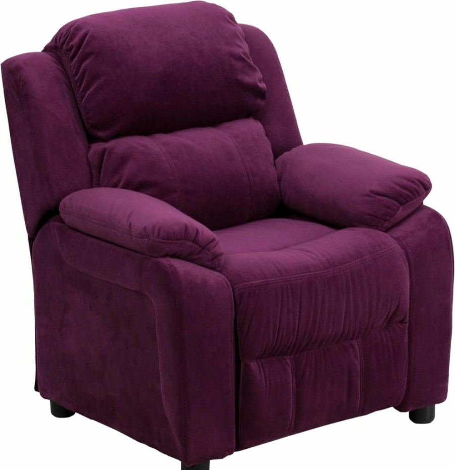 Flash Furniture Charlie Beige Kids Recliner Chair with Flip-Up Storage Arms, Safety Recline & 90 Lbs Weight Capacity, Contemporary Children's Reclining Seat