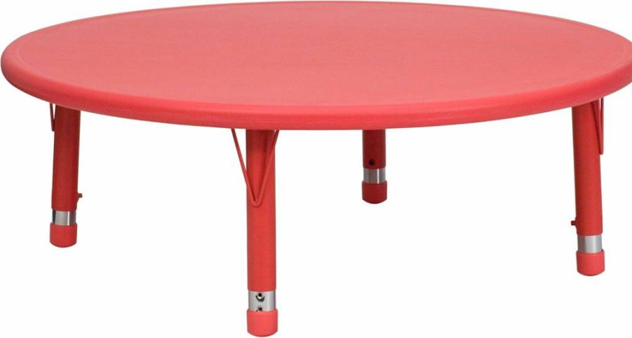 Flash Furniture Wren 45-Inch Round Adjustable Height Kids Activity Table - Red Plastic Top for Classrooms & Playrooms