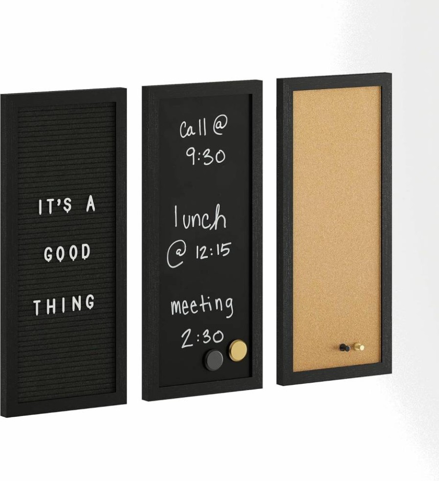 Martha Stewart Everette 18" x 24" Corkboard, Chalkboard & Letter Board Set with Push Pins, Magnets, Liquid Chalk, Letters in Light Natural Woodgrain Frame