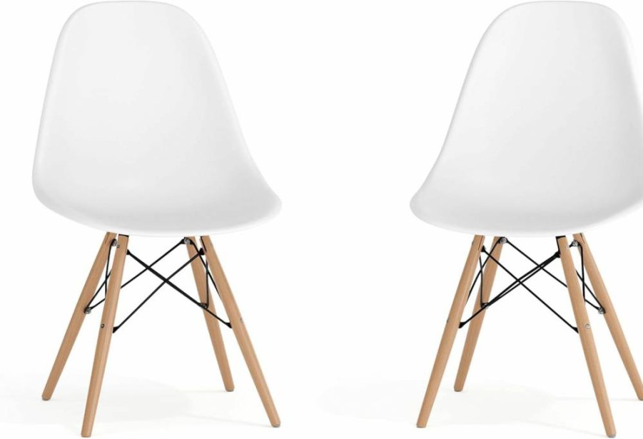 Flash Furniture 2-Pack Elon Series Black Plastic Chairs with Wooden Legs for Kitchen, Dining, Living Room & Office Use