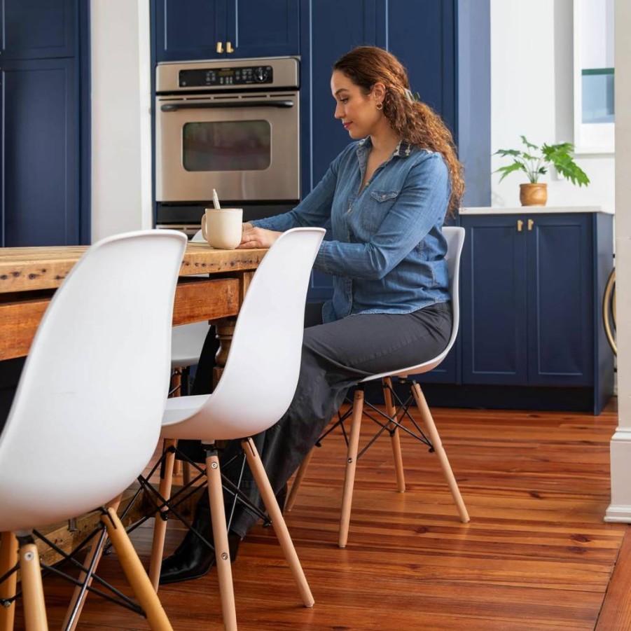 Flash Furniture 2-Pack Elon Series Black Plastic Chairs with Wooden Legs for Kitchen, Dining, Living Room & Office Use