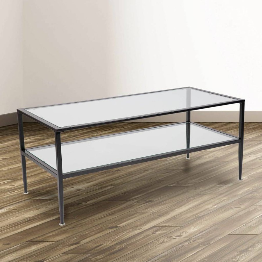Flash Furniture Newport Black Metal Frame Glass Top Coffee Table - Modern Living Room Center Table