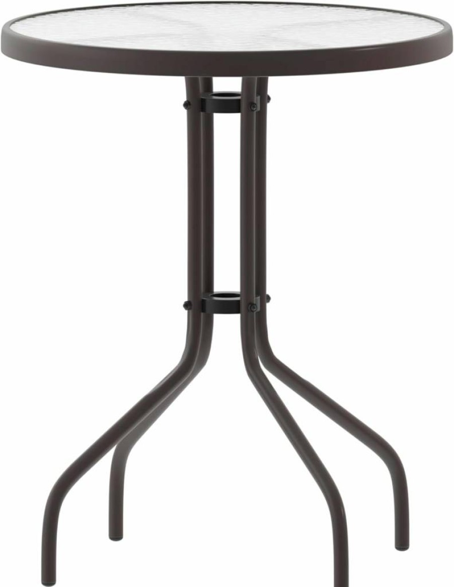 Flash Furniture 31.5" x 55" Black Rectangular Outdoor Patio Table with Umbrella Hole - Modern Tempered Glass Metal Dining Table for Garden, Deck, or Backyard