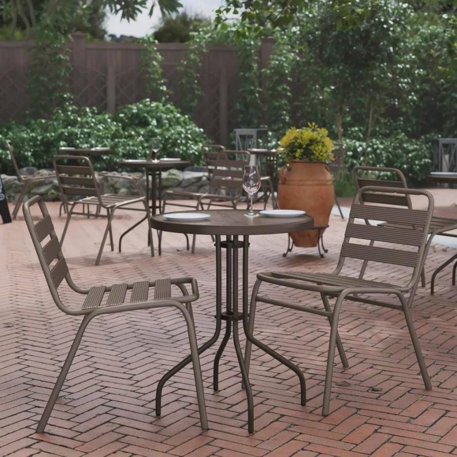 Flash Furniture 31.5" x 55" Black Rectangular Outdoor Patio Table with Umbrella Hole - Modern Tempered Glass Metal Dining Table for Garden, Deck, or Backyard
