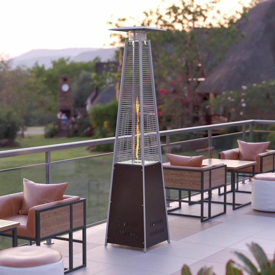 Flash Furniture 7.5ft Stainless Steel Outdoor Patio Heater with Wheels - 42,000 BTU for Residential & Commercial Use - Silver