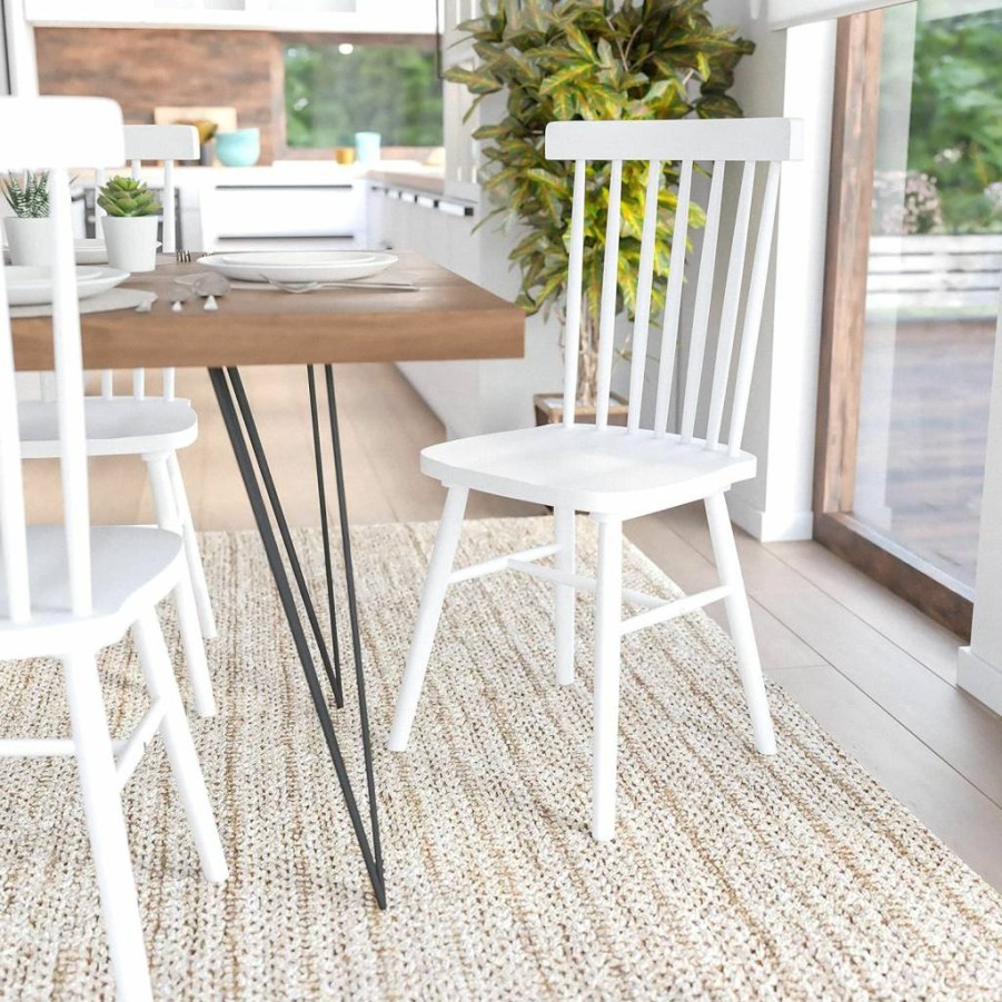 Flash Furniture Ingrid 2-Pack Black Solid Wood Windsor Dining Chairs, Armless Modern Kitchen & Restaurant Seating, Commercial Grade