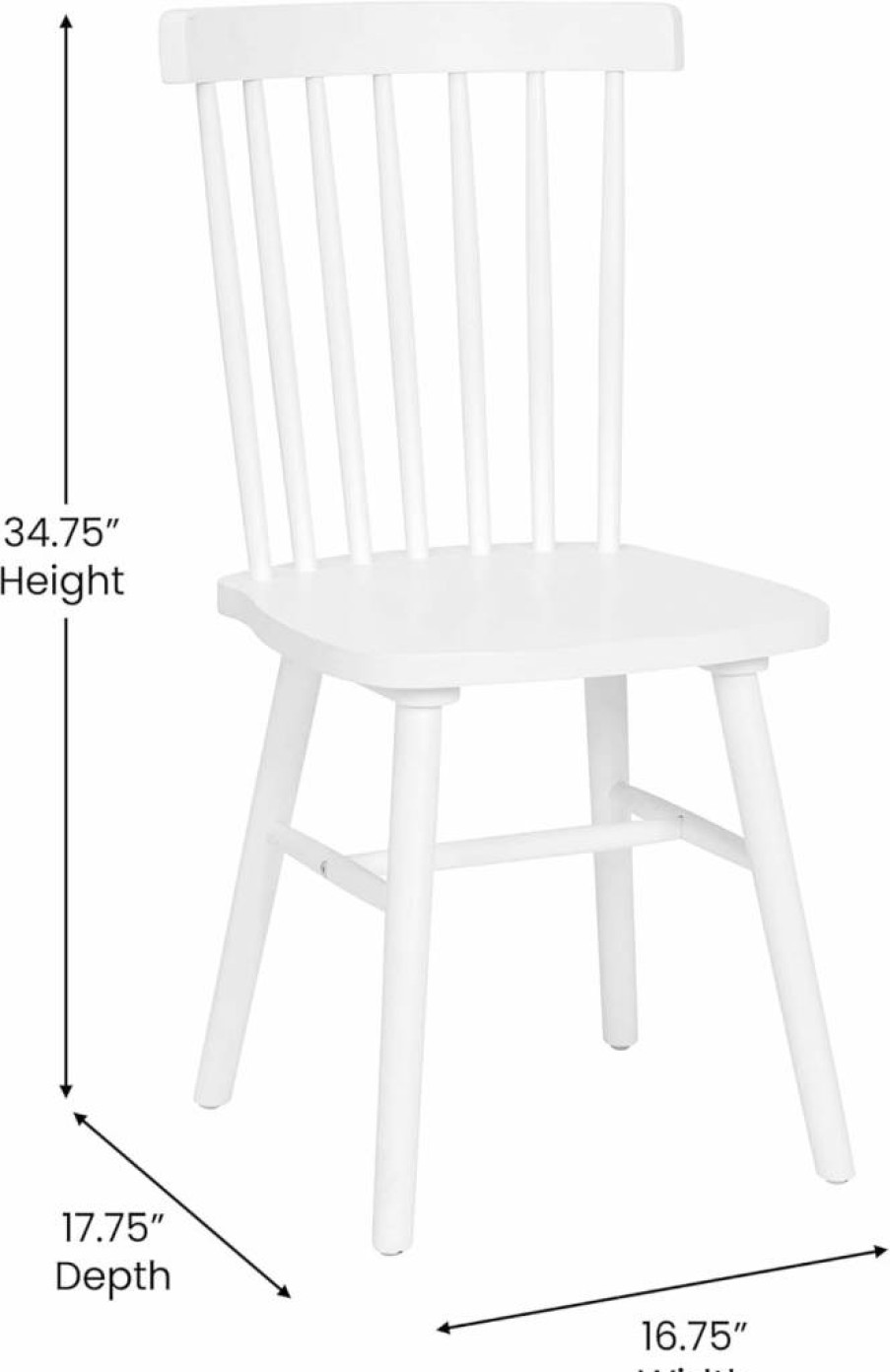 Flash Furniture Ingrid 2-Pack Black Solid Wood Windsor Dining Chairs, Armless Modern Kitchen & Restaurant Seating, Commercial Grade