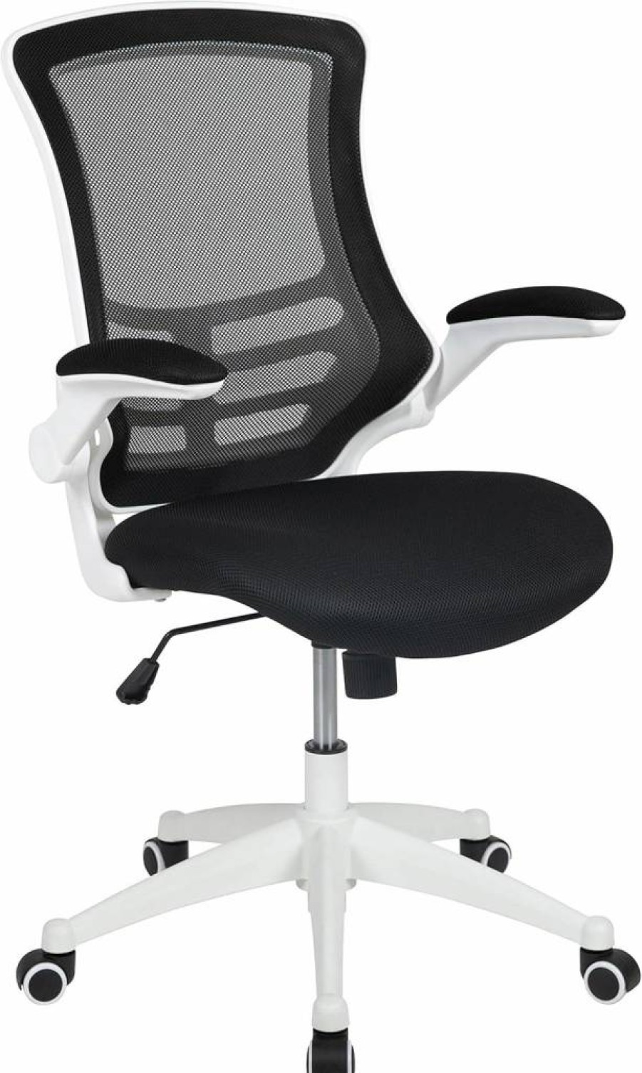 Flash Furniture Kelista Ergonomic Mesh Office Chair - Adjustable Height Mid-Back Swivel Task Chair with LeatherSoft Seat, Black
