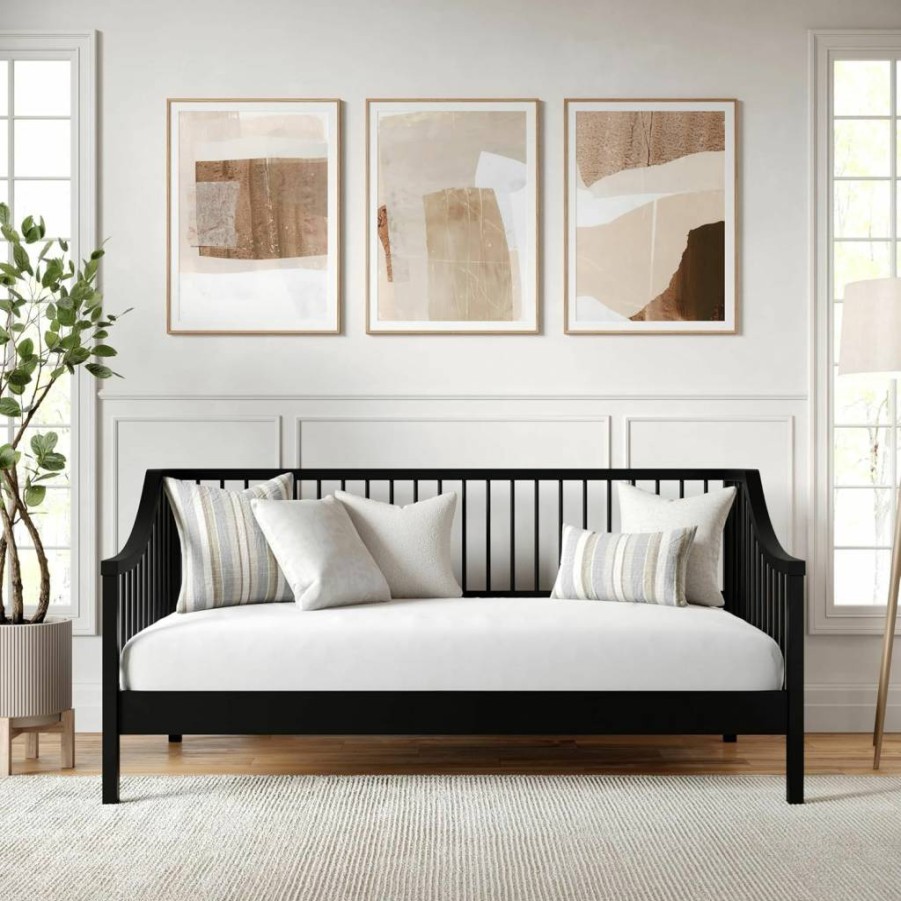 Martha Stewart Neely Twin Size Platform Daybed with Solid Wood Frame and Wood Spindles, Gray, No Box Spring Required