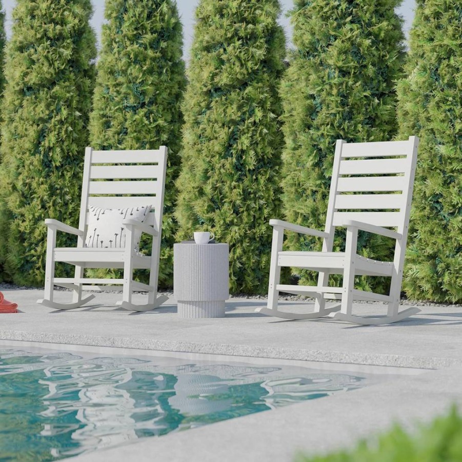 Flash Furniture Manchester All-Weather HDPE Indoor/Outdoor Rocking Chair - Commercial Grade Gray Rocker