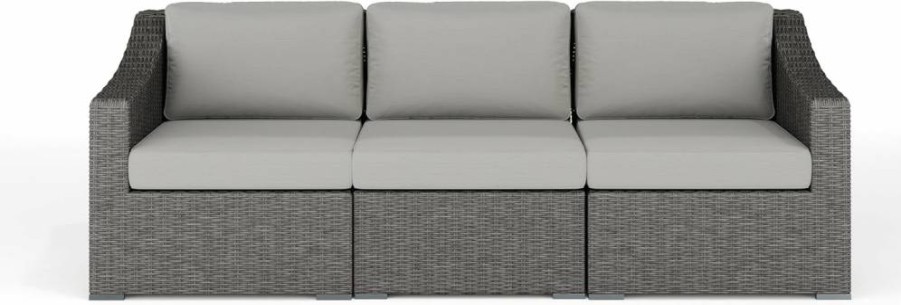 Martha Stewart Bedford 3-Seater Modular Patio Sofa with Rattan Wicker Finish & Gray All-Weather Cushions for Indoor-Outdoor Use