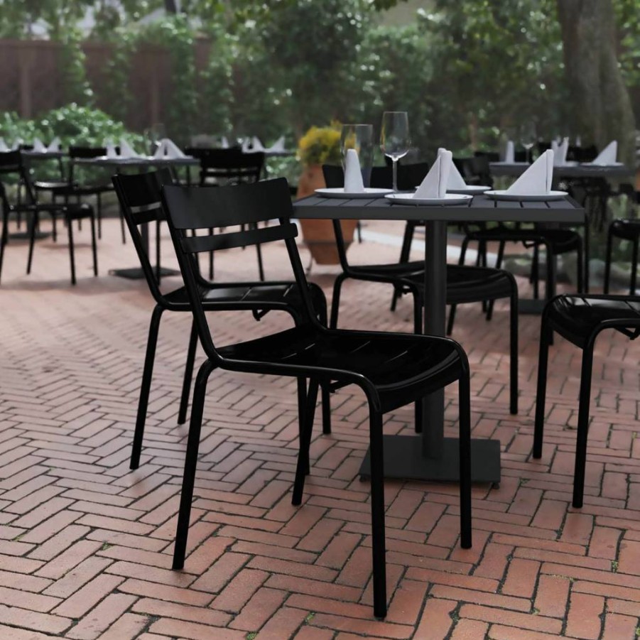Flash Furniture Nash 2-Pack Commercial Steel Stack Chairs, Silver Indoor-Outdoor Armless Chairs with Slat Back Design