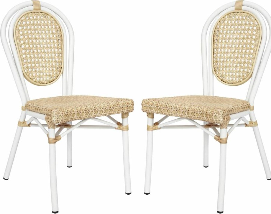 Flash Furniture Cannes Stackable Bistro Chairs Set of 2 - Black Metal Frame with Natural Rattan Seat - Indoor Outdoor Dining Chairs Commercial Use