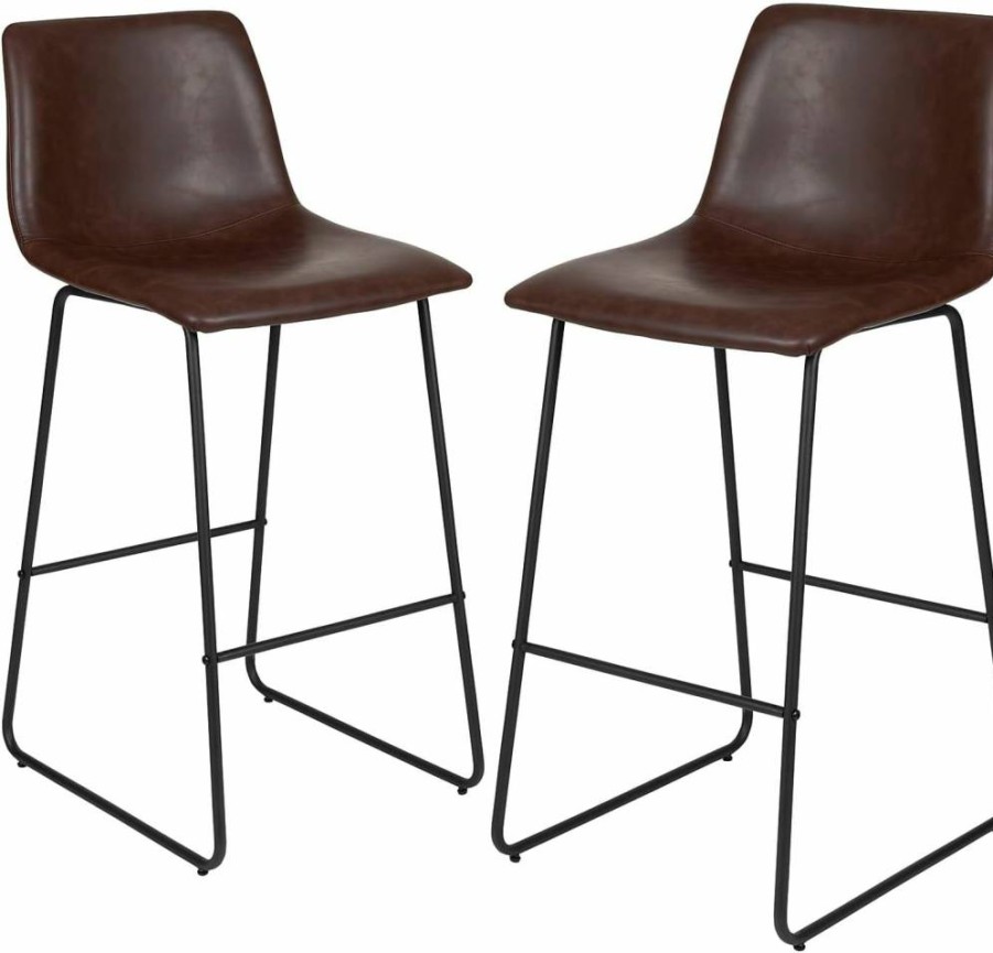 Flash Furniture Reagan 24" Counter Height Stools Set of 2 - Light Gray Leathersoft Bucket Chairs with Footrest, Mid-Century Modern Style