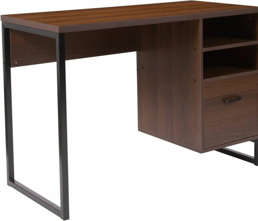 Flash Furniture Rustic Wood Grain Computer Desk with Black Metal Frame - Northbrook Style