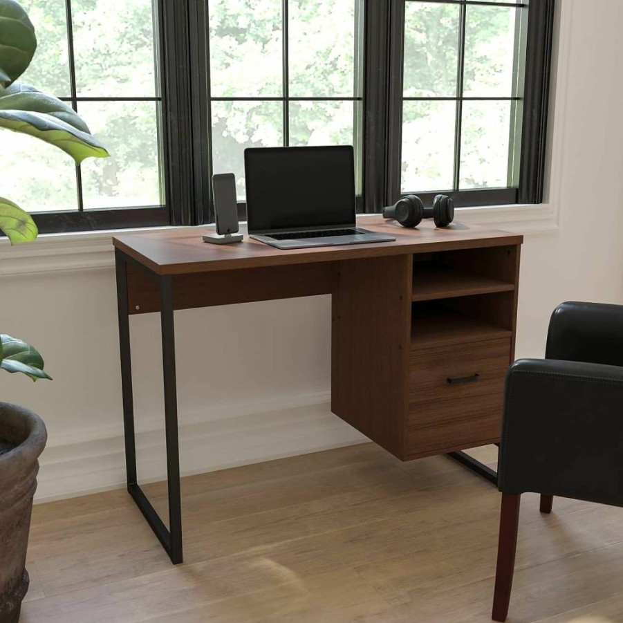 Flash Furniture Rustic Wood Grain Computer Desk with Black Metal Frame - Northbrook Style