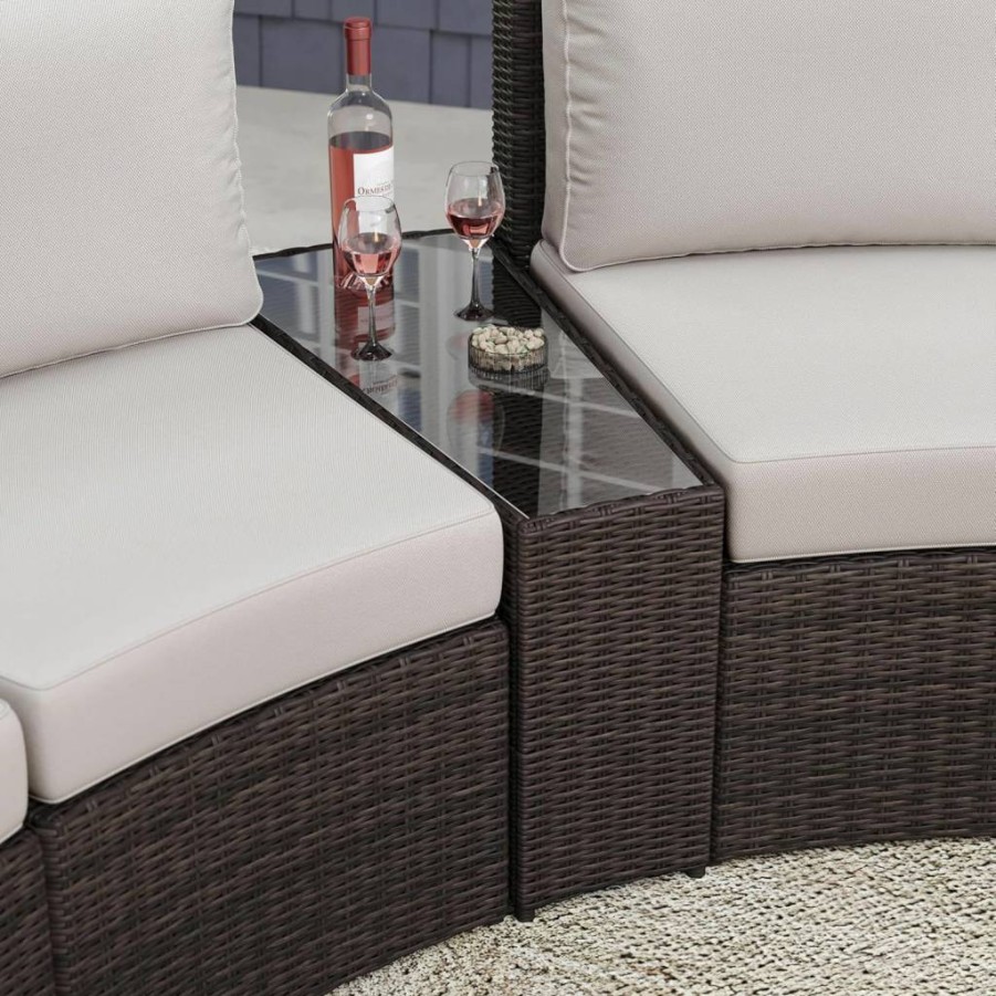 Martha Stewart Gray Rattan Wicker Side Table with Tempered Glass Top for Indoor and Outdoor Use