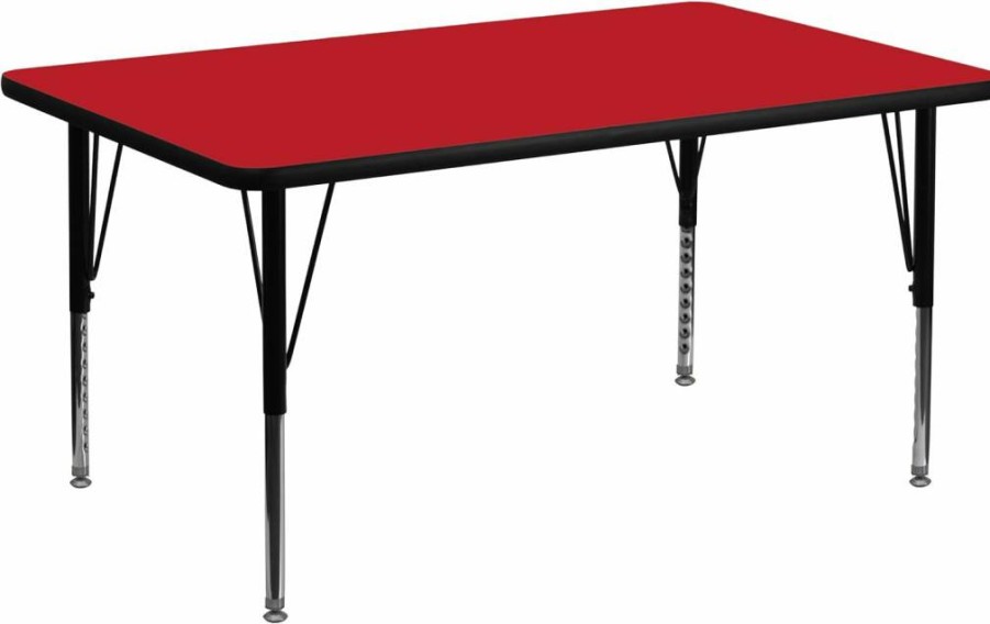 Flash Furniture Wren 36" x 72" Adjustable Height Rectangular Activity Table - Oak HPL Laminate Top, Short Legs for School or Office