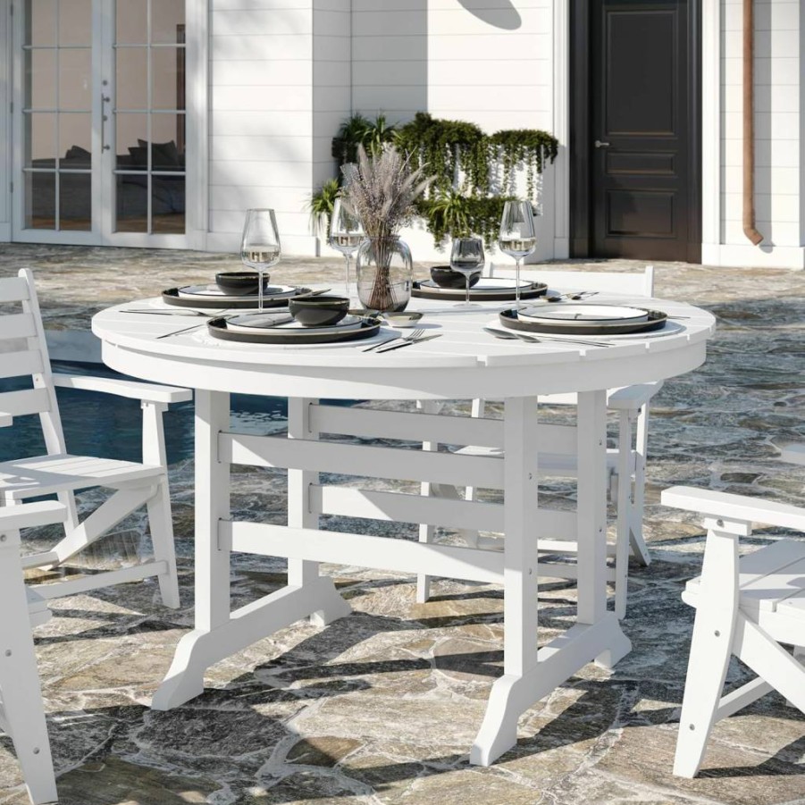 Flash Furniture 48" Round Outdoor Dining Table - Commercial Grade Recycled HDPE, UV Resistant Gray Adirondack Style, Seats 4, All-Weather