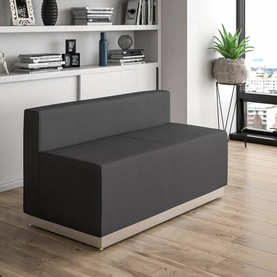 Flash Furniture Hercules Alon Series White Faux Leather Loveseat with Stainless Steel Base