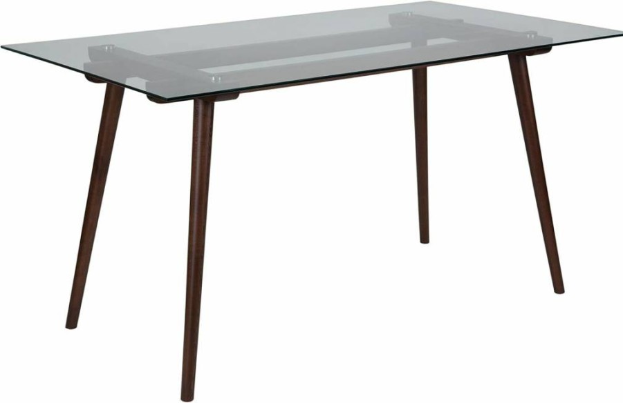 Flash Furniture Meriden 55" Rectangular Walnut Wood Dining Table with Tempered Glass Top