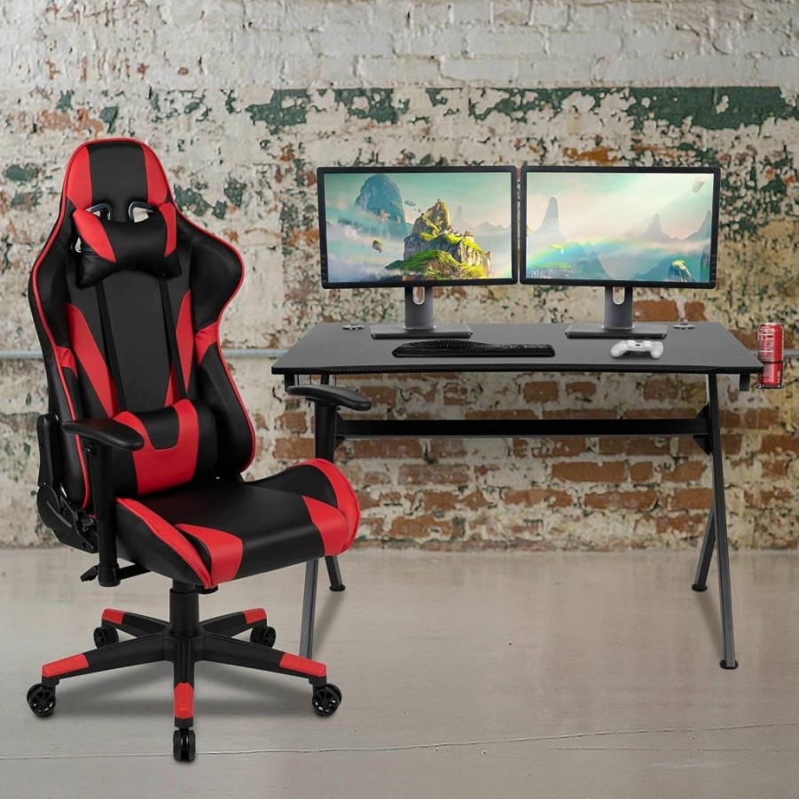 Flash Furniture Black Gaming Desk and Chair Set with Recliner, Cup Holder, Headphone Hook & Cable Management