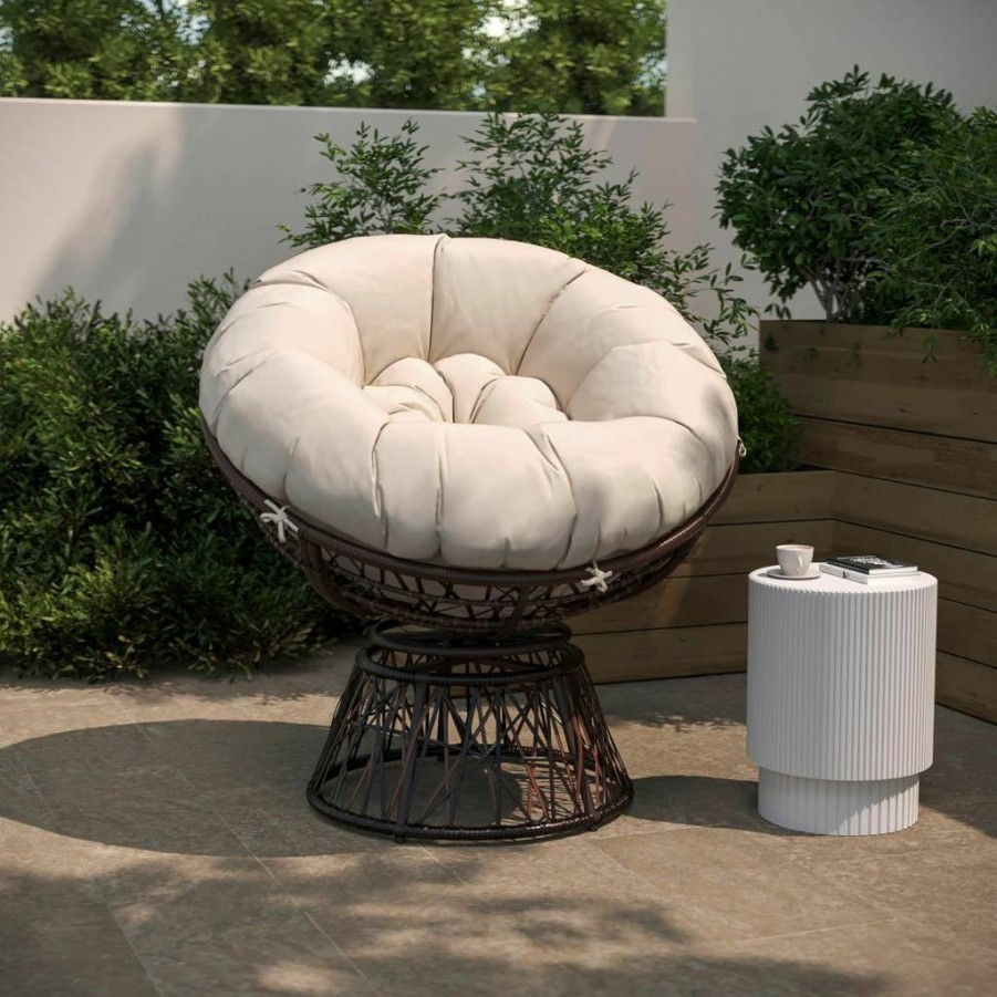 Flash Furniture Bowie Swivel Patio Chair with Dark Gray Cushion - Comfort Series Outdoor Lounge Chair