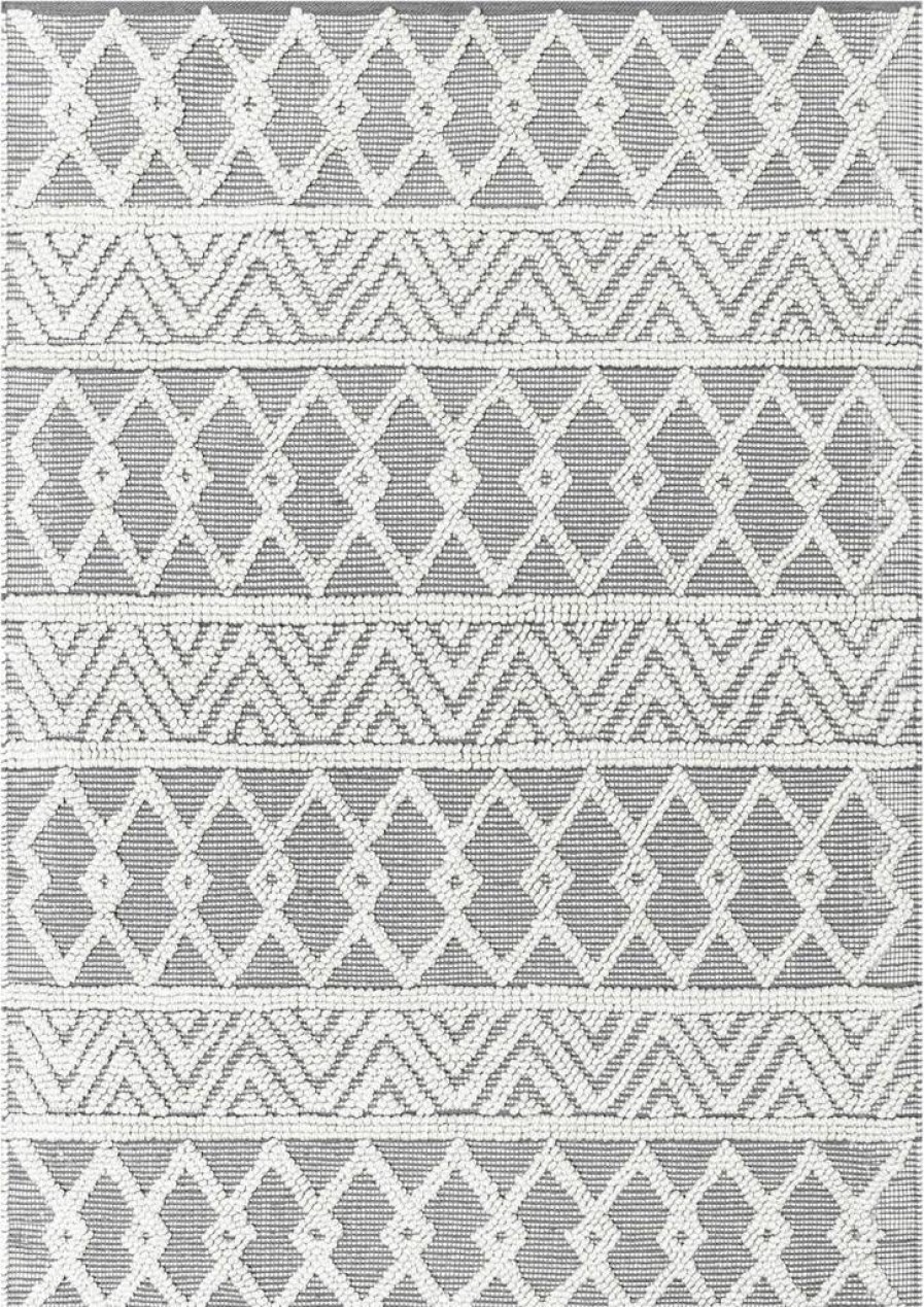 Flash Furniture Danna 5'x7' Geometric Area Rug - Hand Woven Gray & Ivory Diamond Design - Polyester/Cotton Blend Rug for Indoor Use on Most Floors