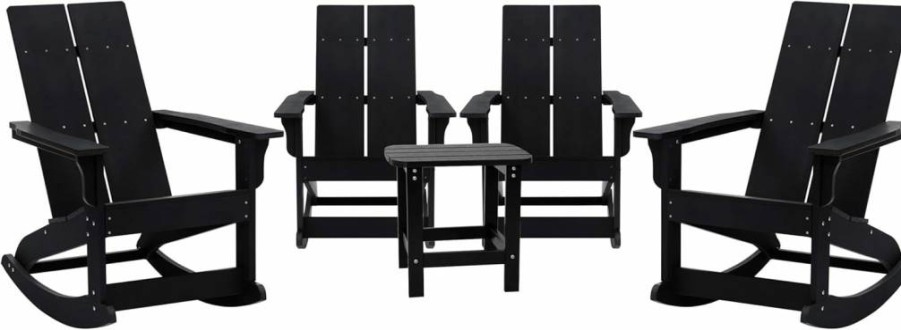 Flash Furniture 2-Piece Savannah Adirondack Rocking Chair Set with Side Table - All-Weather Sea Foam Poly Resin Commercial Outdoor Patio Seating