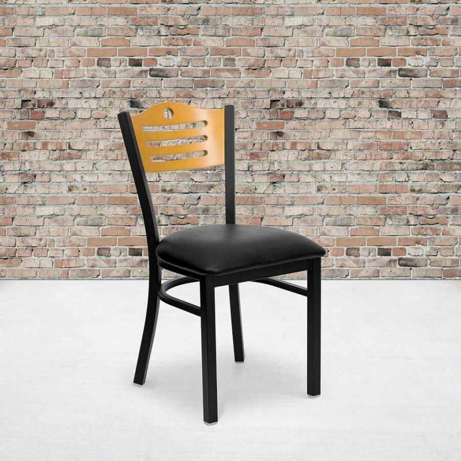 Flash Furniture 4-Pack Black Hercules Series Metal Restaurant Chairs with Wood Back & Vinyl Seat - Durable Commercial Dining Chairs