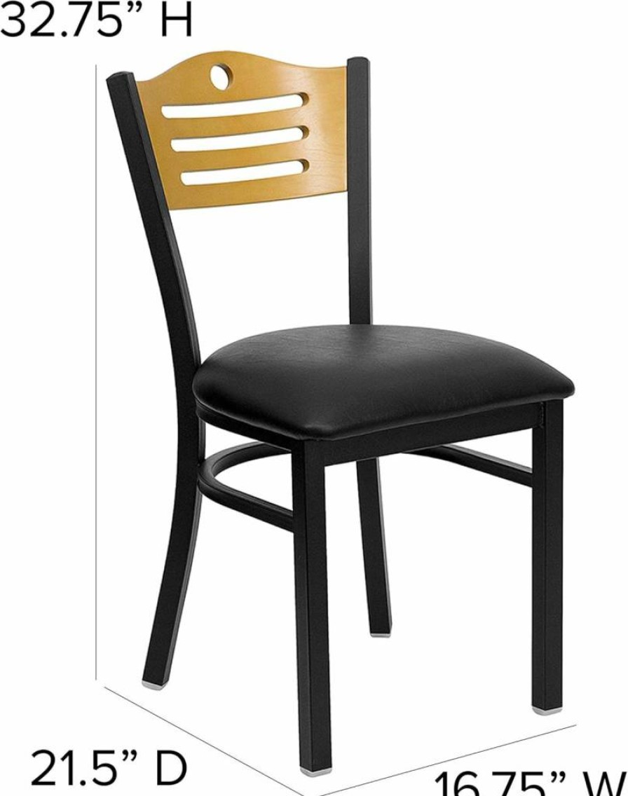 Flash Furniture 4-Pack Black Hercules Series Metal Restaurant Chairs with Wood Back & Vinyl Seat - Durable Commercial Dining Chairs