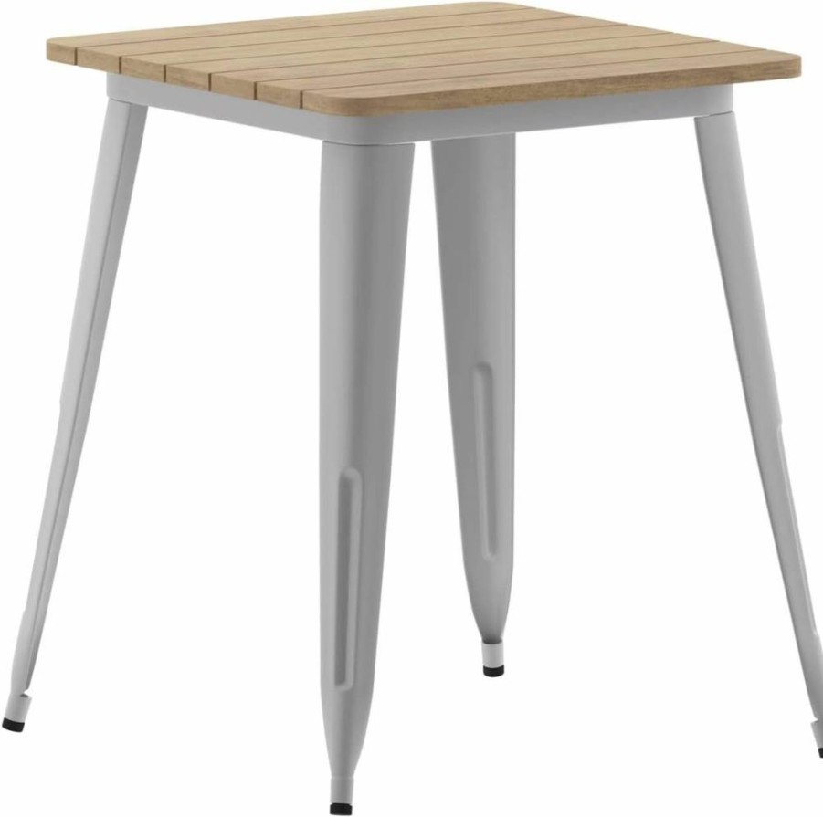 Flash Furniture Declan 24" Square Outdoor Dining Table - All-Weather Poly Resin Top & Steel Base in Brown/Black for Commercial Use