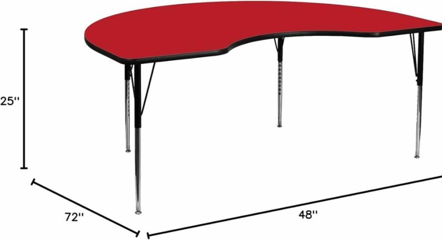 Flash Furniture Wren 48" x 72" Adjustable Height Kidney Shaped Activity Table - Oak Laminate Top, Standard Legs