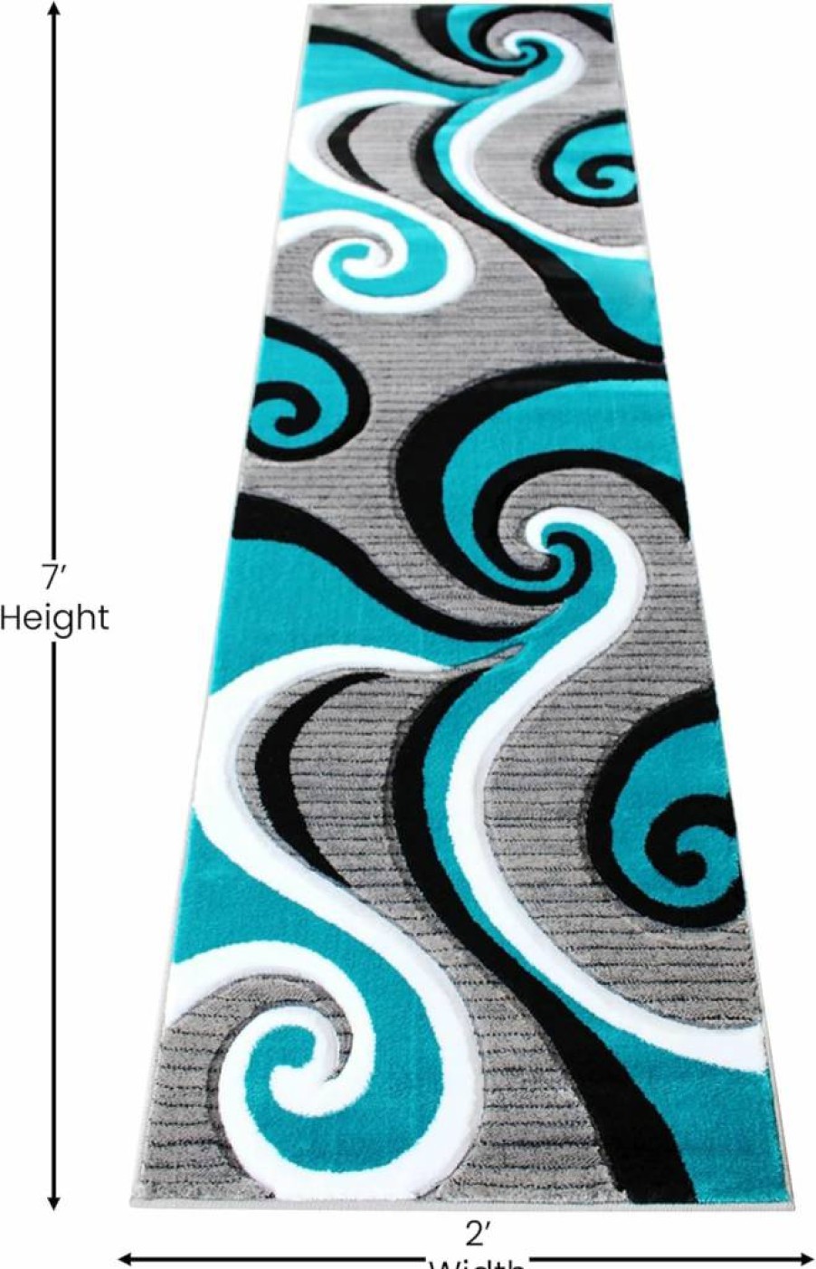 Flash Furniture Athos Collection Abstract Turquoise Area Rug - 3'x10' High-Low Pile Olefin Rug with Jute Backing for Living Room, Bedroom, Entryway